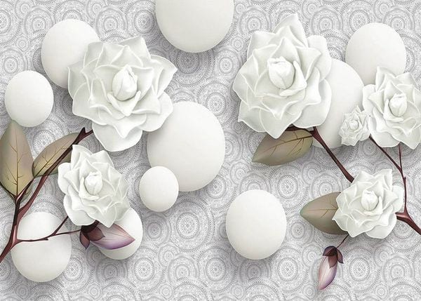 Фотообои "Белые розы и шары"