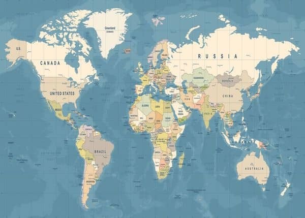 Фотообои "Карта мира с указанием стран"