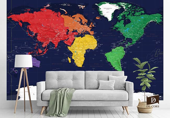 фотообои карта мира на стену синего цвета